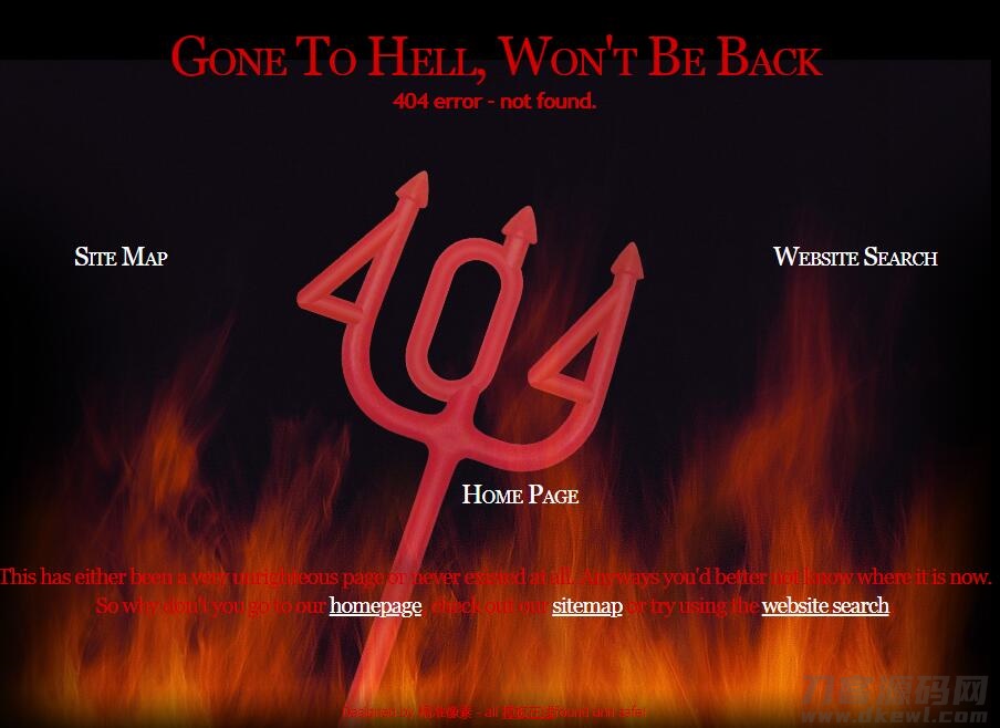 恐怖地狱火恶魔叉404页面特效模板下载-七七源码网