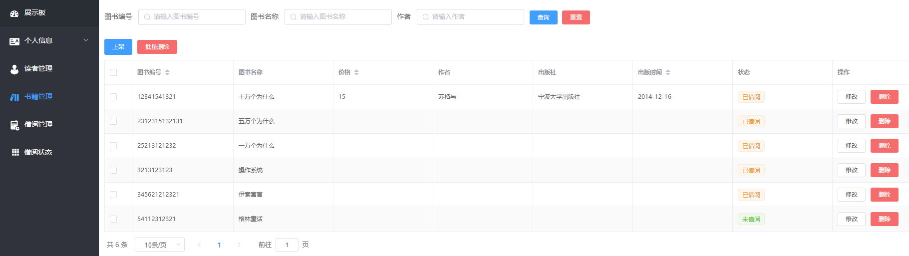 图书管理系统源码：SpringBootMyBatis-Plus 后端 + Vue3Element Plus 前端 图片