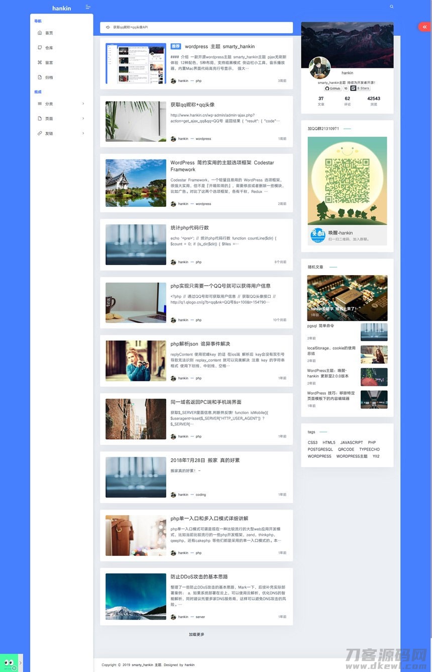 WordPress主题 Hankin v2.0.1博客主题模板-七七源码网