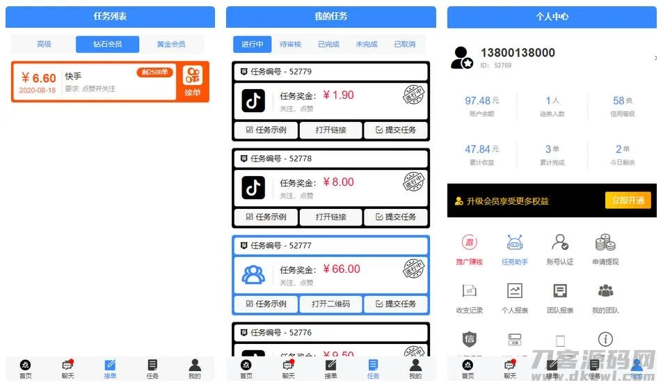 【抖音快手点赞系统优化】全新蓝色界面+完整后台管理功能-七七源码网