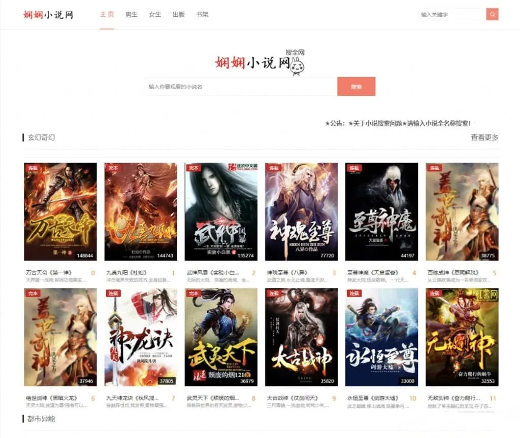 PHP娴娴小说网站源码 PC+WAP自适应建站程序-七七源码网