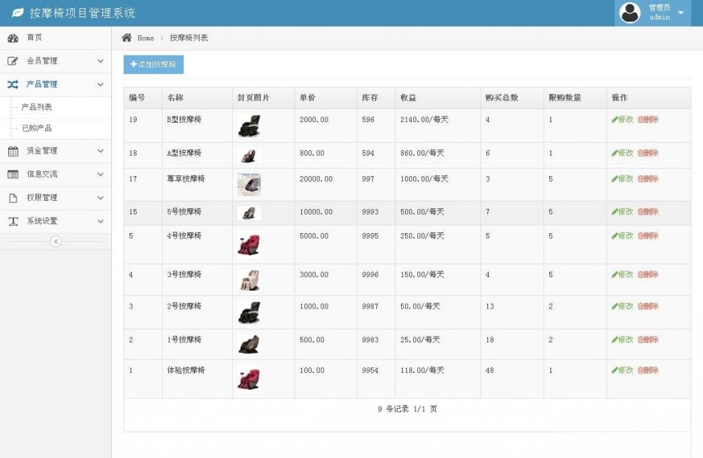 共享按摩椅投资理财系统源码 ThinkPHP+MySQL开发 图片