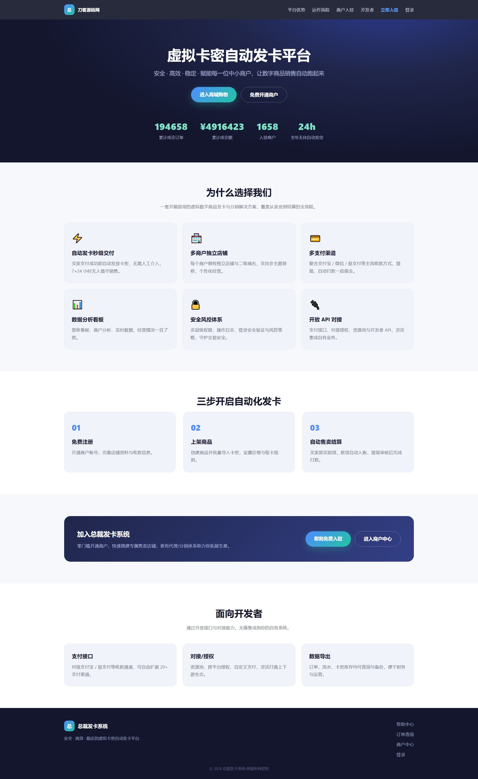 自动总裁发卡系统源码——高效智能管理解决方案-七七源码网