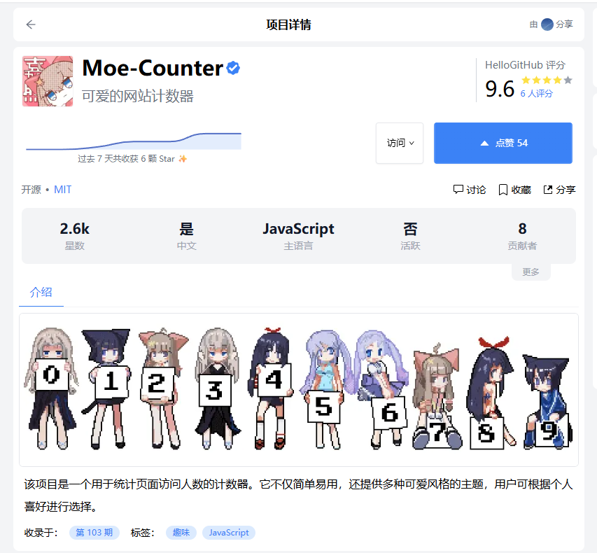 多种风格可选的萌萌计数器Moe counter badge with multiple themes-七七源码网