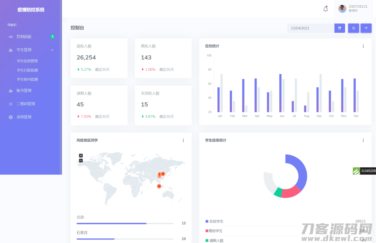 ThinkPHP校园疫情防控进出登记管理系统开源源码-七七源码网