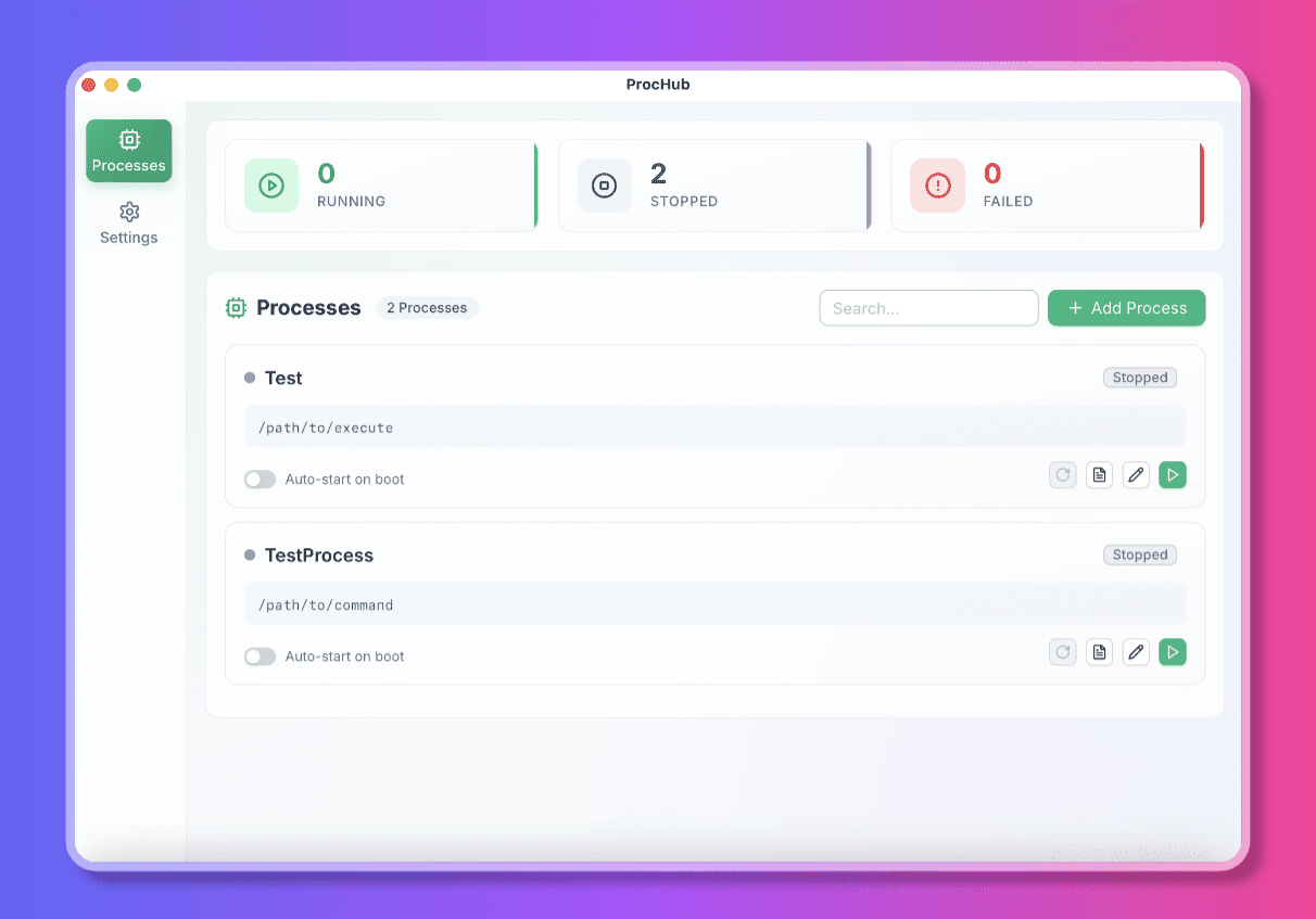ProcHub 跨平台进程管理工具 Go+Vue3+TypeScript 源码 图片 ProcHub 跨平台进程管理工具 Go+Vue3+TypeScript 源码 图片