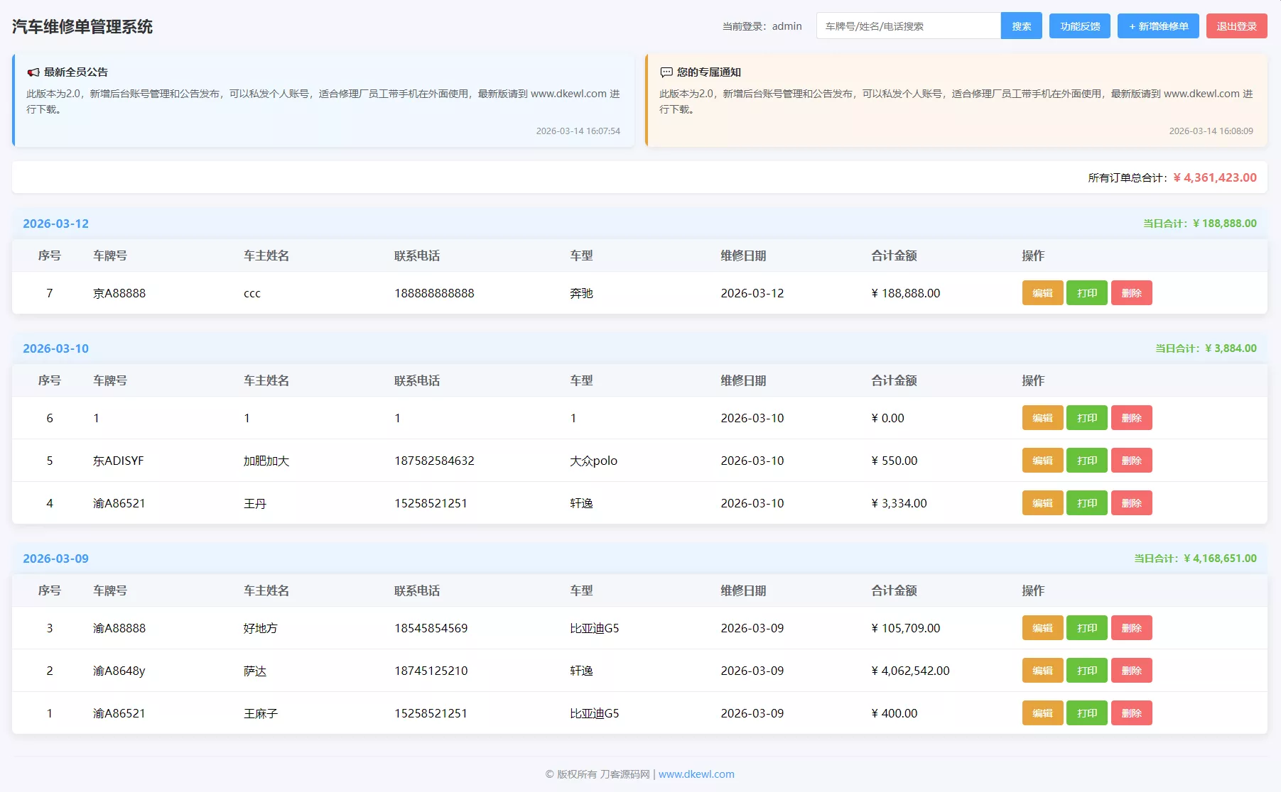 汽修门店数字化维修单管理源码_高效台账工具SEO优化版-七七源码网