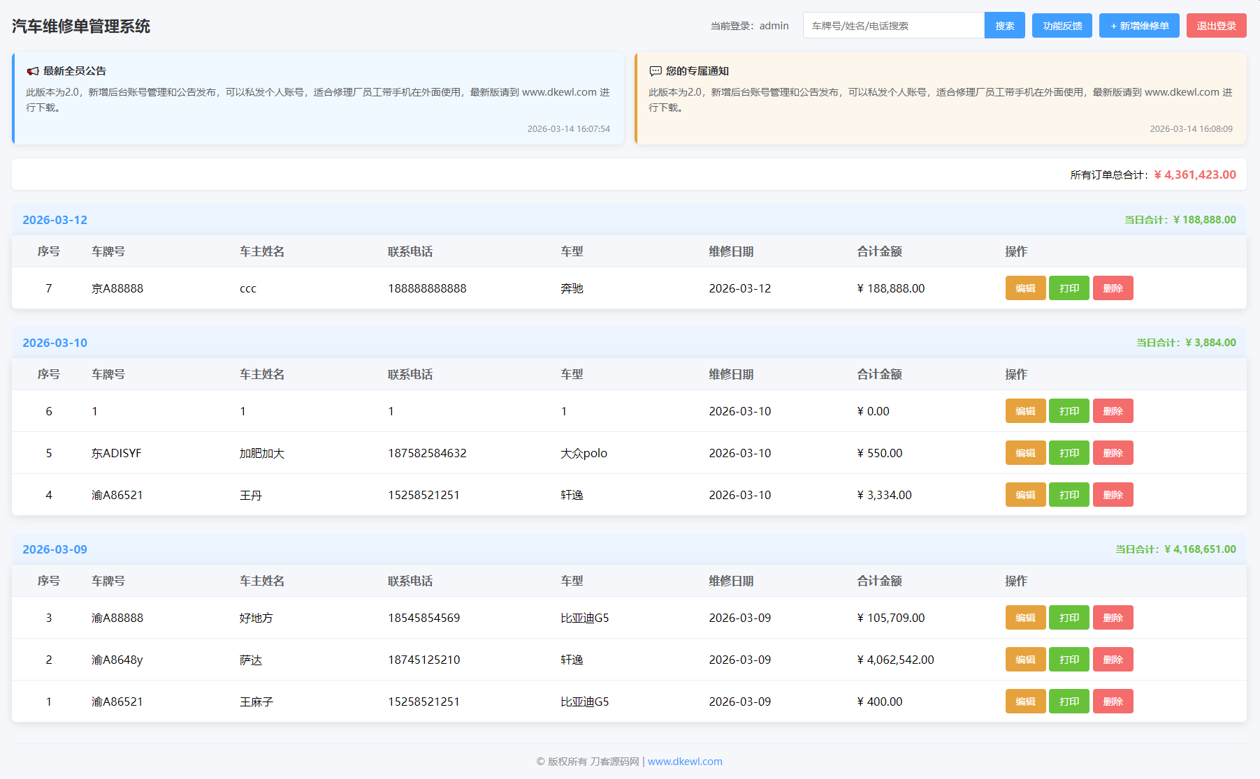 汽修单管理系统源码下载——专业汽车维修管理软件源代码-七七源码网